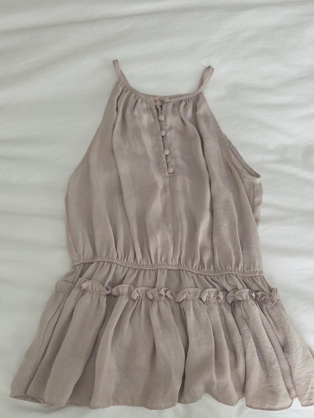 Philosophy Taupe Flowy Button-Front Ruffle Blouse
